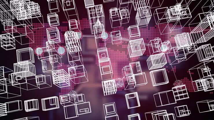 Animation of digital city moving over world map and network of connections