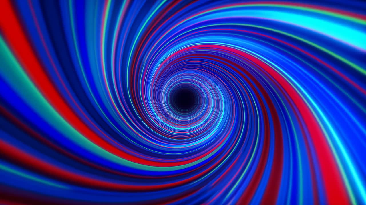 Vibrant Multicolor Spiral Vortex Pulls Viewer Inward With Swirling Bands Of Blue, Red And Cyan, Kaleidoscopic