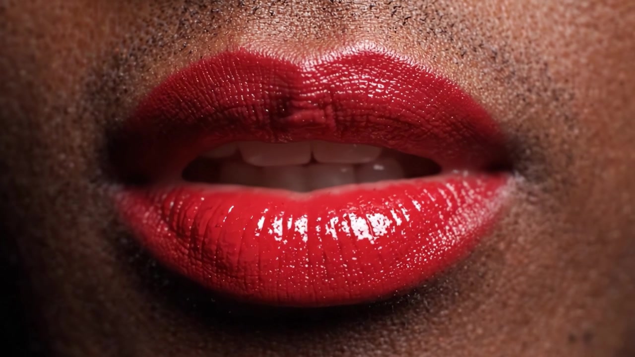 Vibrant Close-Up of Glossy Red Lips Highlighting Texture and Color Variation for Aesthetic Appeal and Visual Impact