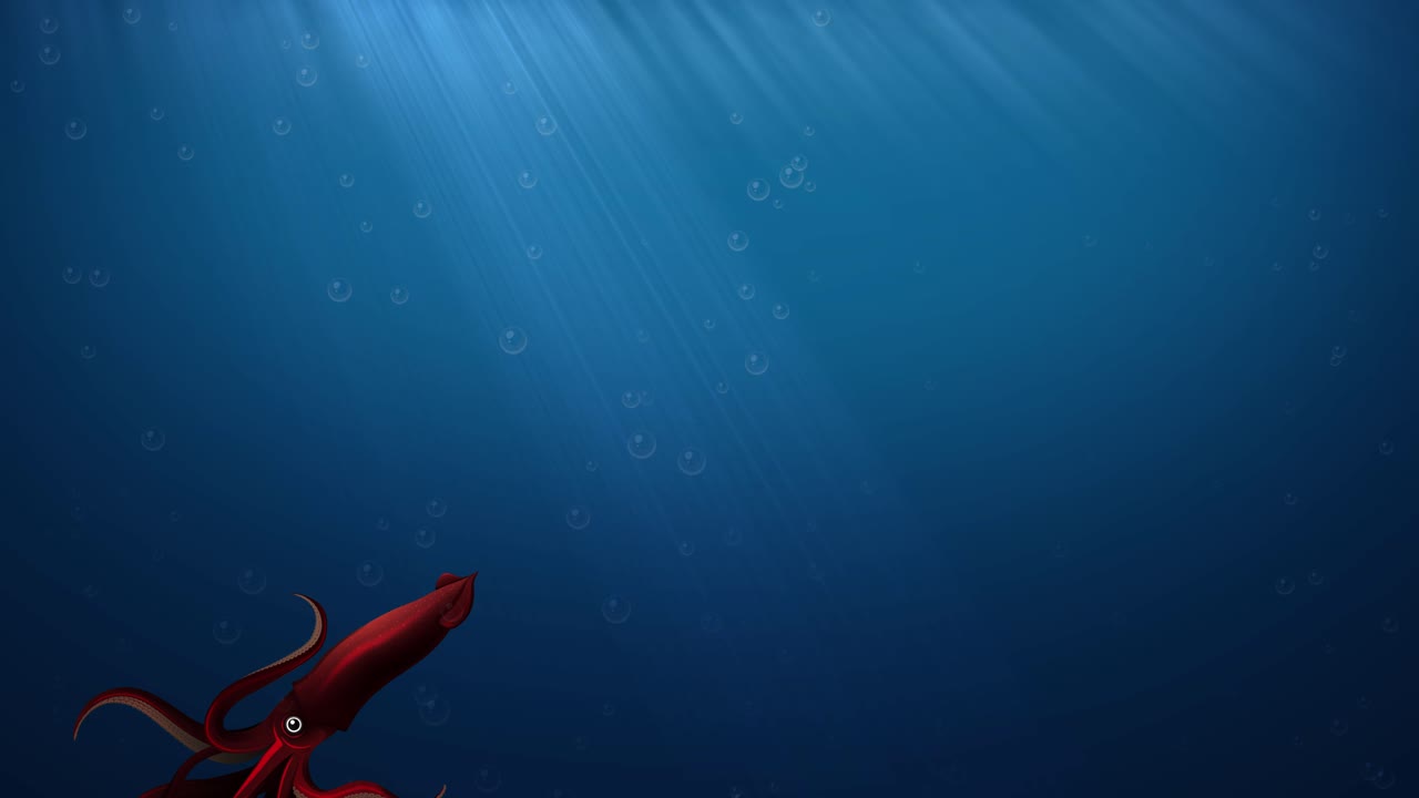 el calamar animado nada a través de las profundidades del océano.