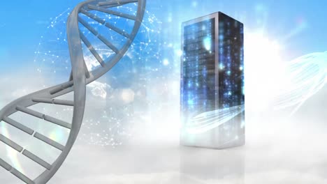 Animation-Der-Sich-Drehenden-DNA-Und-Des-Datenservers