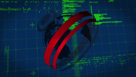 animación del globo sobre el procesamiento de datos sobre fondo azul