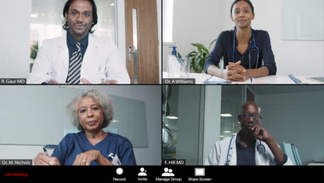 young male doctor leading video meeting with colleagues