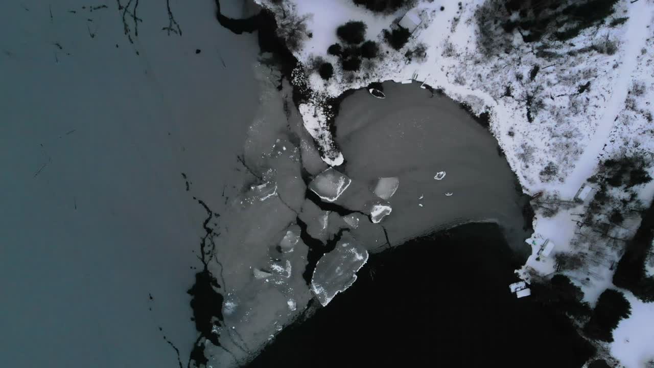 Aerial View of a Frozen Lake in Winter