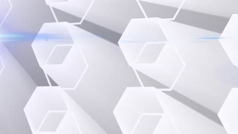 animation of glowing network of 3d white hexagon shapes