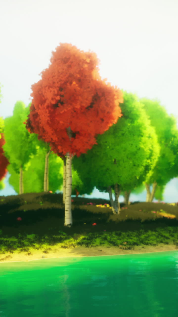 colorido bosque de otoño junto a un río