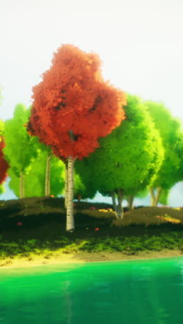 colorful autumn forest by a river