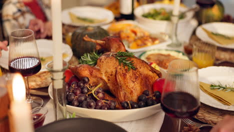 thanksgiving dinner with turkey and wine