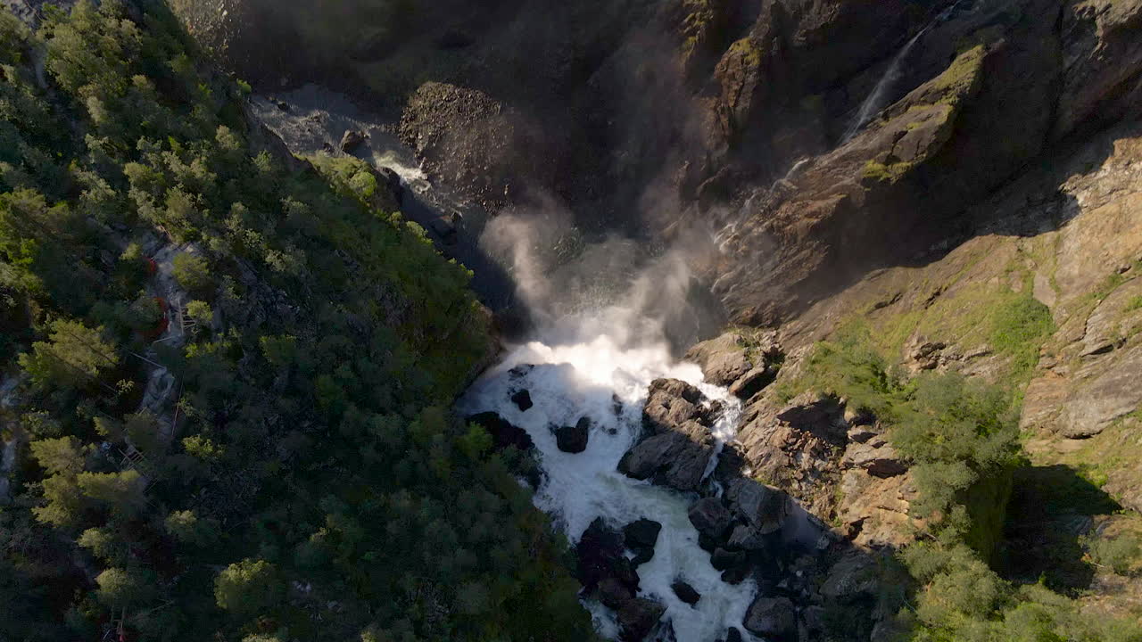 Impressive Voring Falls in rugged Norwegian countryside; Vestland, Norway