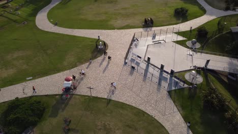 Pedestrian-and-cycling-area-around-Galileo-Galilei-planetary-in-Tres-de-Febrero-Park,-Buenos-Aires