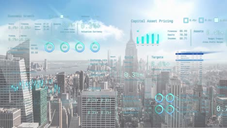 Animación-Del-Procesamiento-De-Datos-Financieros-Sobre-El-Paisaje-Urbano