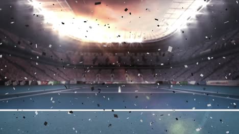 animation of confetti falling over sports stadium