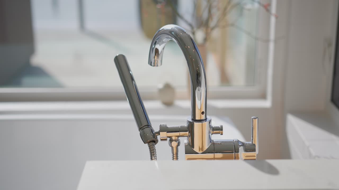 un primer plano cinematográfico de elegantes accesorios de agua en una casa de lujo