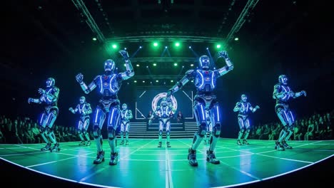 a captivating display of advanced robotic performance with dynamic led effects and choreographed moves, showcasing the future of entertainment technology