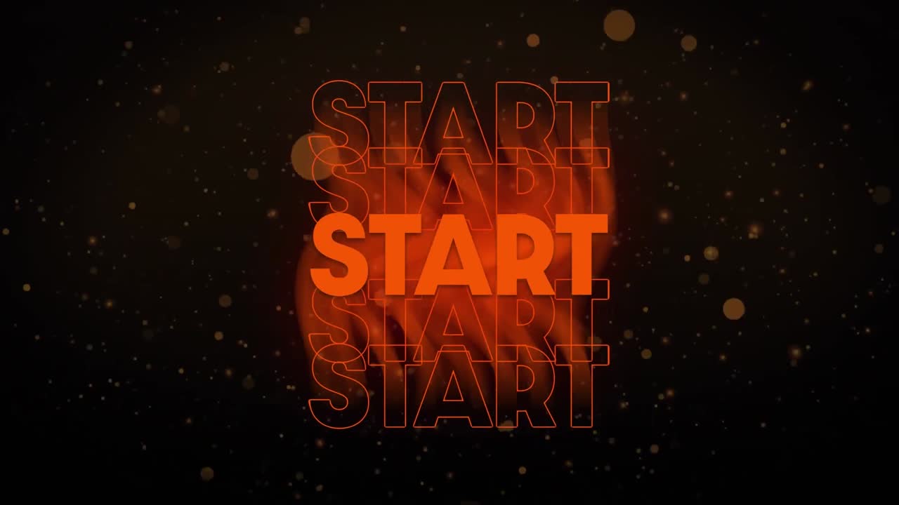 Animation of start text over light spots on black background