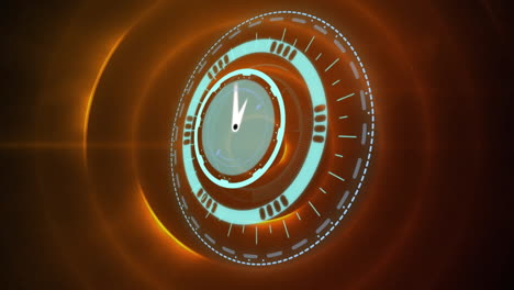 animación del reloj moviéndose rápidamente sobre círculos anaranjados