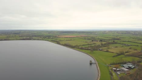 cheddar, somerset, england, december 28, 2019: aerial view of cheddar reservoir. this is an artificial reservoir in somerset, england, operated by bristol water.
