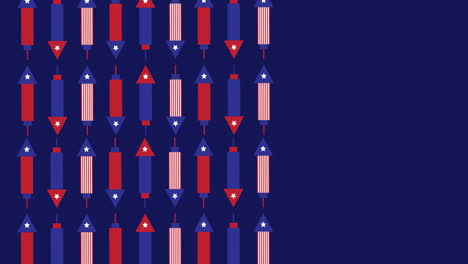 animation of american flag pattern with copy space on blue background