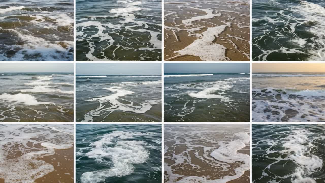 Captivating Patterns of Ocean Waves: A Stunning Visual Journey Through the Dynamic Movement of Water and Shoreline in a Series of Serene Coastal Frames