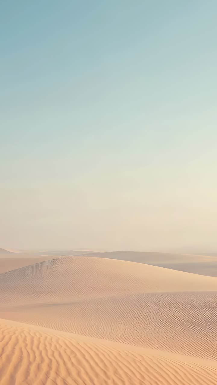 Video verticale: panoramica della telecamera dopo gli spostamenti, che mostra le dune nel deserto per rivelare increspature e cielo pallido