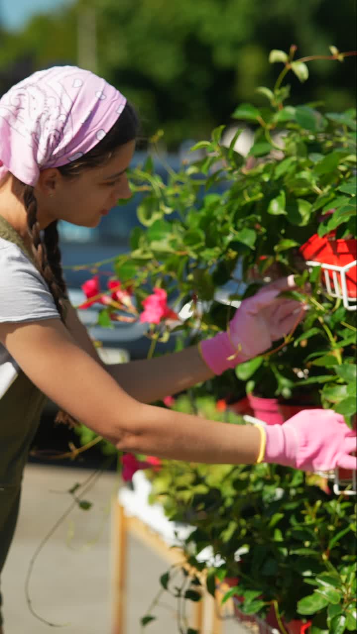 mujer joven jardinería plantas