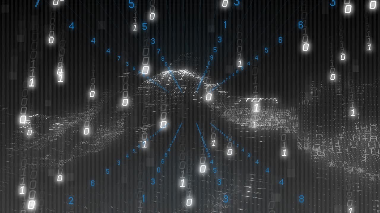 Dark grid opening sending digits cascading as mesh terrain rising to digital peak visualizing data