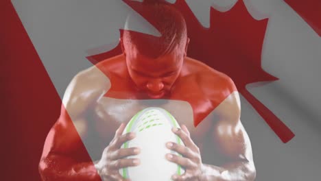 muscled man holding a ball and shouting with canadian flag