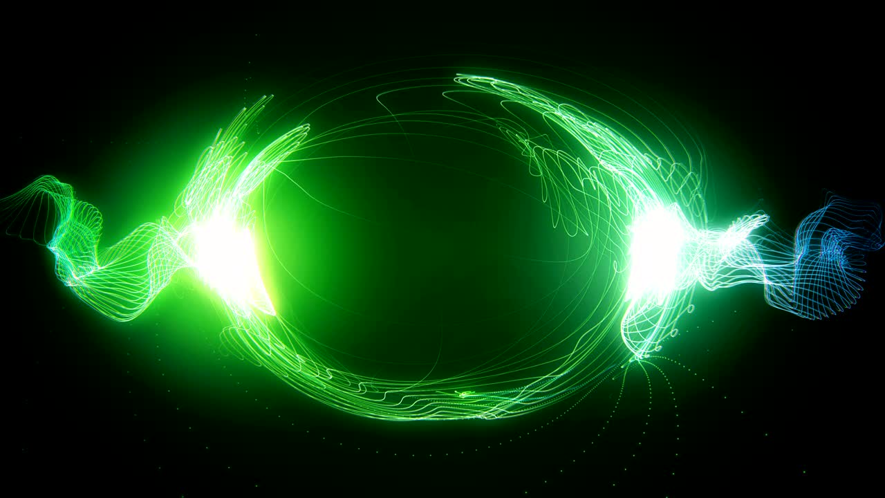 abstracto verde futurista de ciencia ficción forma circular de plasma con trazos de luz de energía