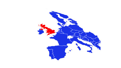 animation of european map with red united kingdom and blue europe on white background