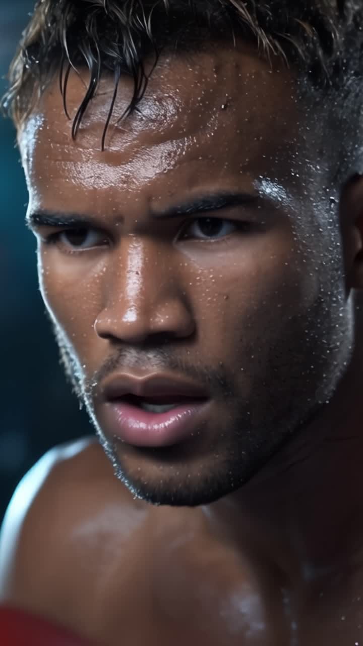 Intense Focus of a Determined Boxer Captured in a Moment of Grit and Resolve, Highlighting the Mental Strength Behind Every Punch Thrown in the Ring