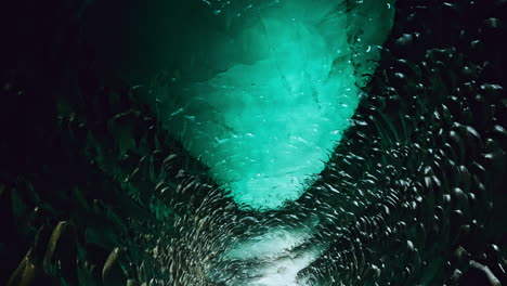 panoramic shot inside the katla ice caves near vik, southern iceland