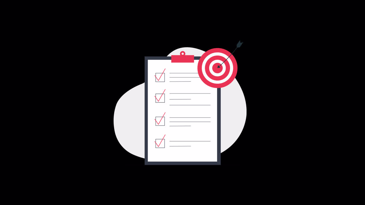 Checklist Animata con Freccia che Colpisce il Bersaglio per il Raggiungimento degli Obiettivi