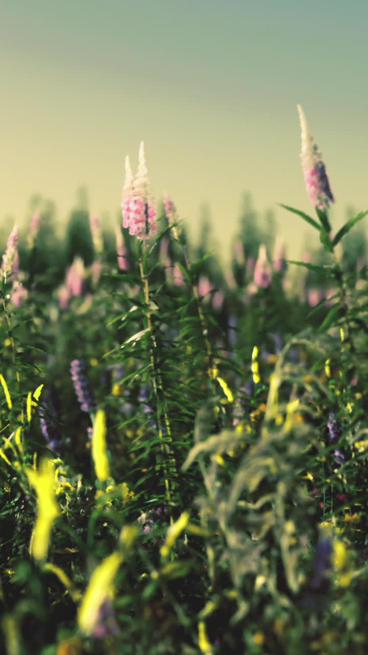 Un campo pieno di fiori vari si staglia sotto un cielo sereno.