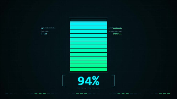Interfaccia HUD futuristica con indicatore digitale del livello della batteria