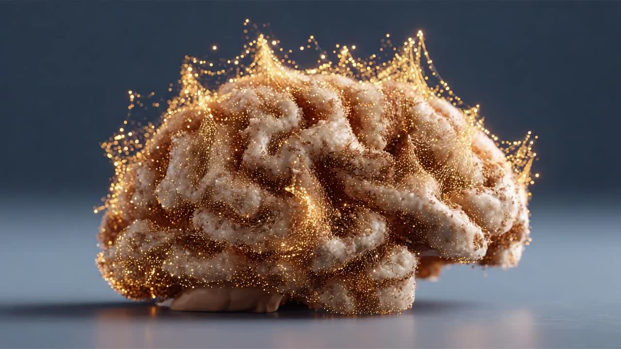 A Stunning Artistic Representation of a Brain Embellished with Glimmering Particles and an Intricate Texture Displaying the Intersection of Science and Art