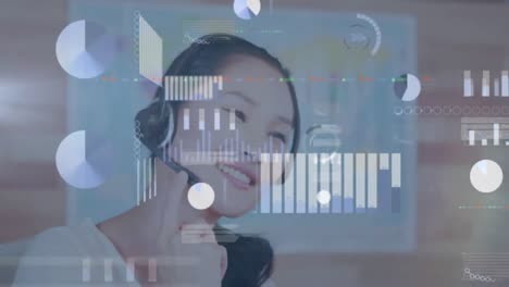 animación del procesamiento de datos con una mujer asiática en el fondo