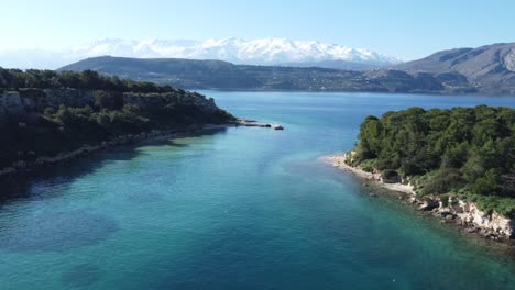 aerial view over an isolated island