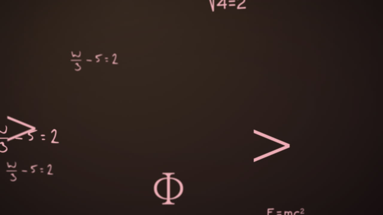 Animation of mathematical formulae moving on brown background