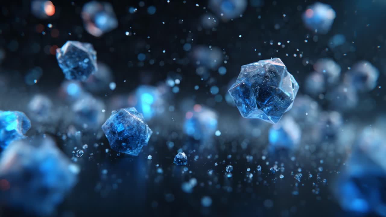 Mesmerizing Display of Floating Crystals: A Stunning Visual Journey Through a Fantastical World of Ice and Light Captured in Two Dynamic Frames