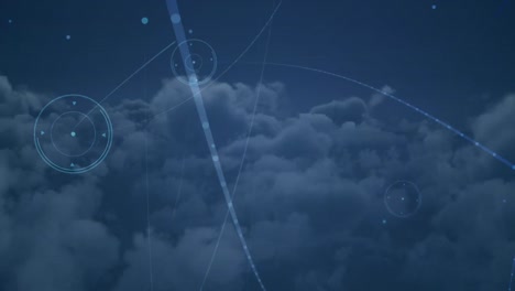 animación de la red de conexiones un punto de luz sobre las nubes en el cielo
