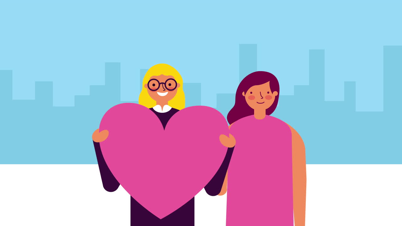 발렌타인 데이 애니메이션 카드 레즈비언 커플