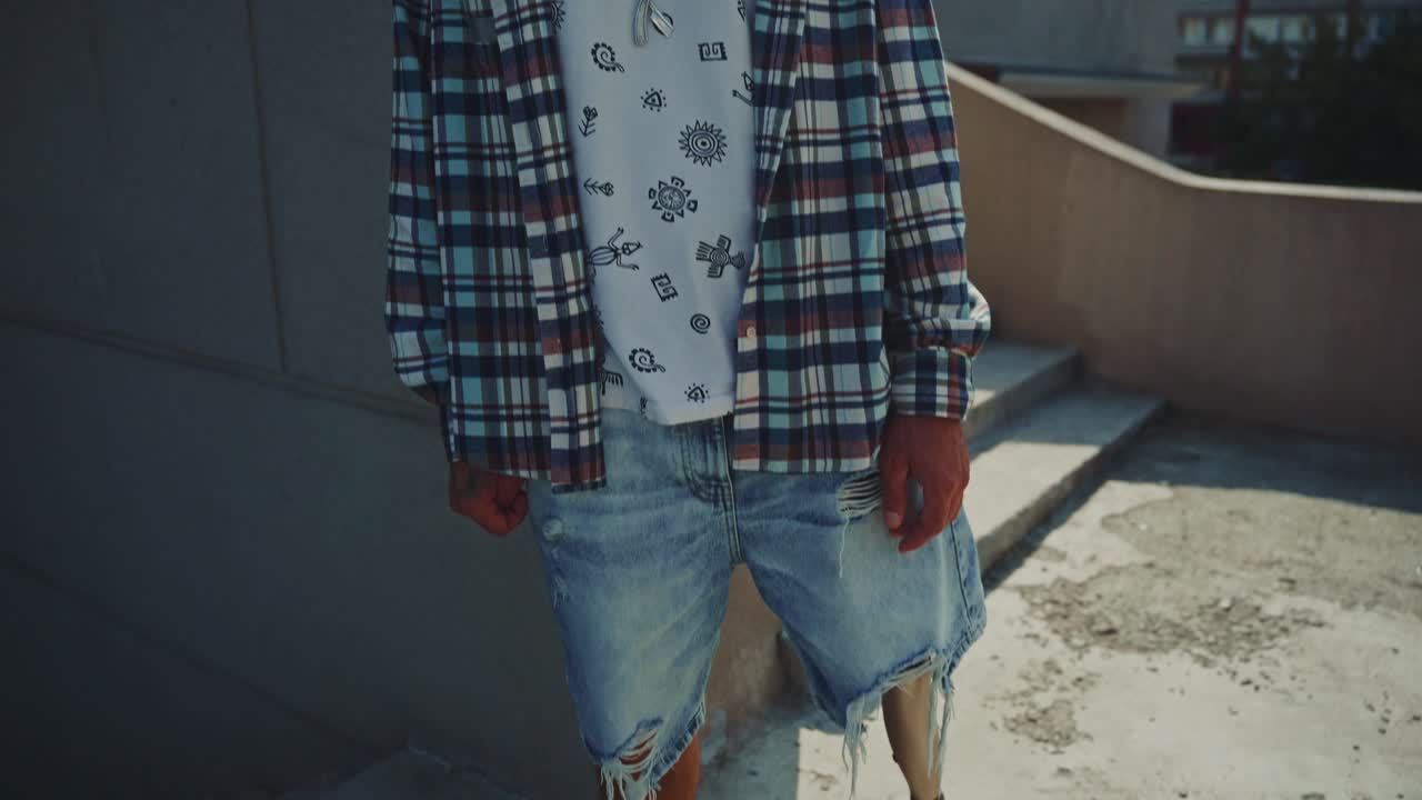 Man with Prosthetic Leg and Bearded Man on Steps