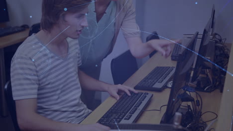 animación de la red de conexiones a través de estudiantes que utilizan computadoras