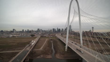 wide angle view of dallas the the margaret hunt hill bridge