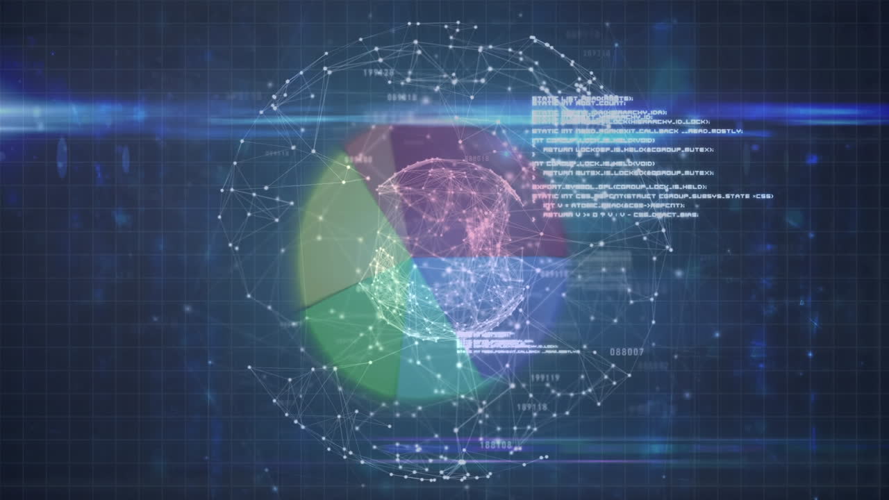 Animation of statistics and financial data processing over globe