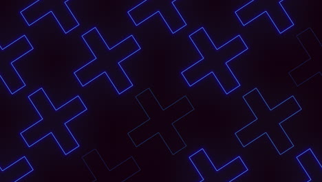 Blue-neon-crosses-in-rows-on-black-gradient