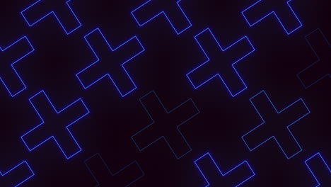 blue neon crosses in rows on black gradient