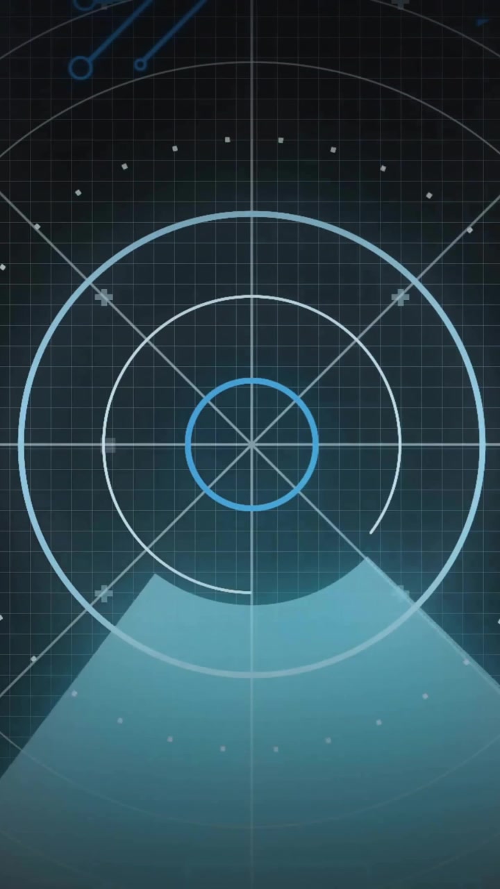 Radarskanning-animation med blåt digitalt interface og kredsløbsmønstre