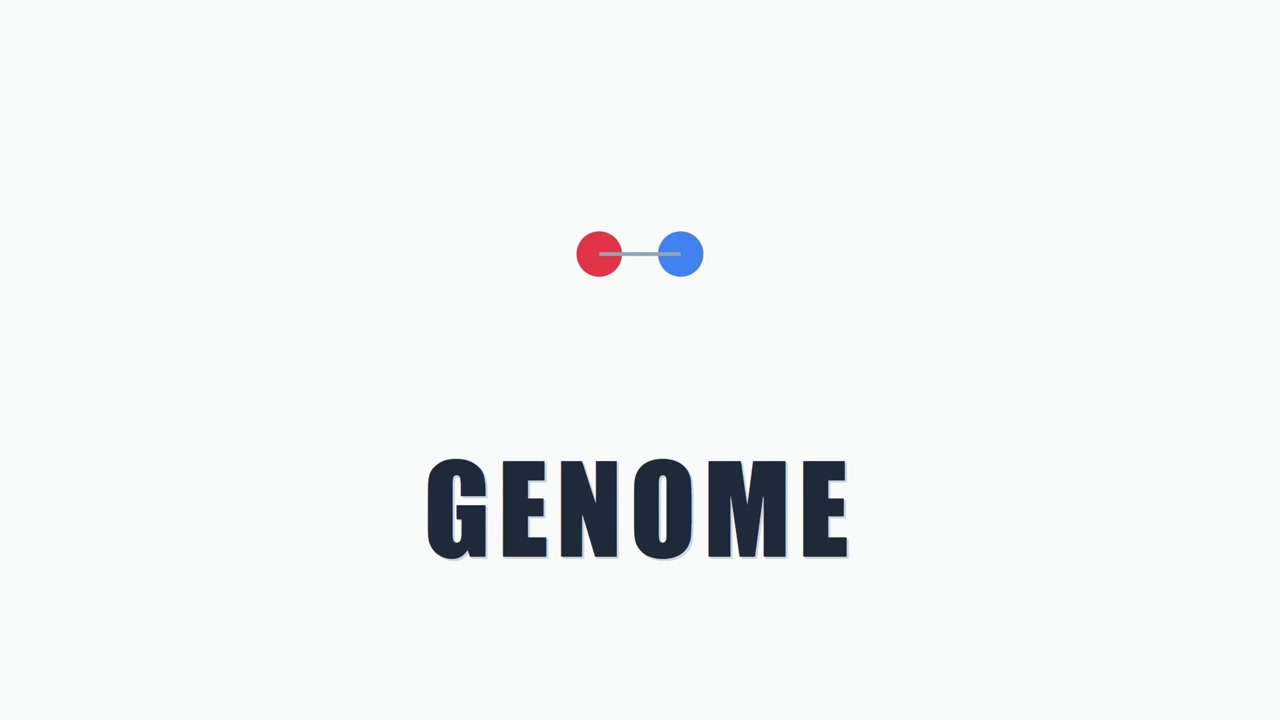 3D-Rendering eines Genom-Konzepts mit verbundenen molekularen Knoten auf hellem Hintergrund, das eine Biotechnologie-Animation für wissenschaftliche Visualisierungen und Video-Overlays erzeugt.