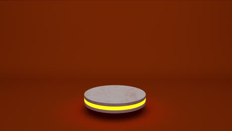 marble product stand futuristic or podium pedestal on empty display growing flashing light with orange backdrops. 3d rendering. seamless loop.